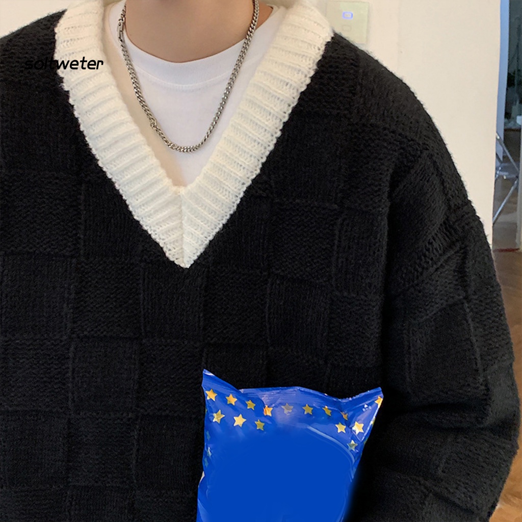 Áo Sweater Dệt Kim Tay Dài Dáng Rộng Cổ Chữ V Màu Sắc Ấm Áp Thời Trang Mùa Đông Cho Nam