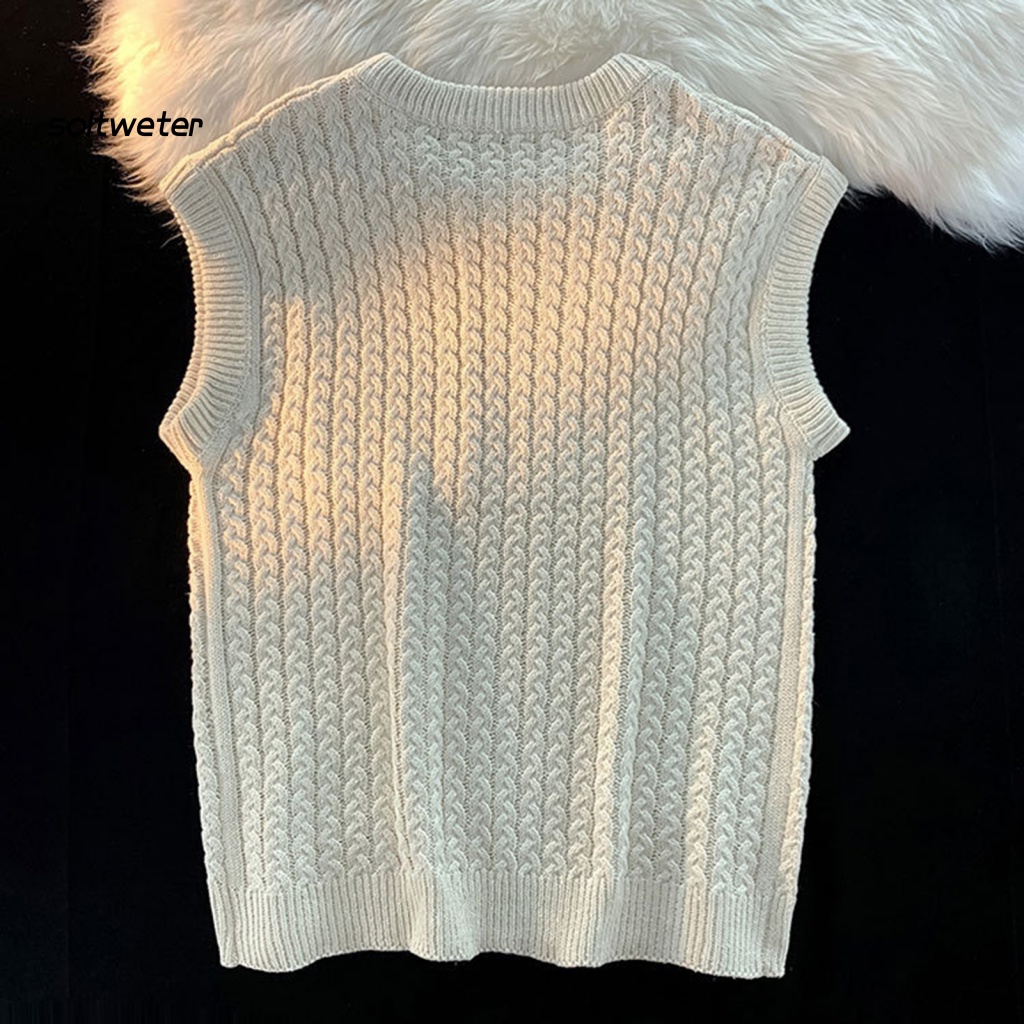 Áo Sweater Dệt Kim Không Tay Cổ Tròn Màu Sắc Đơn Giản Cho Nam