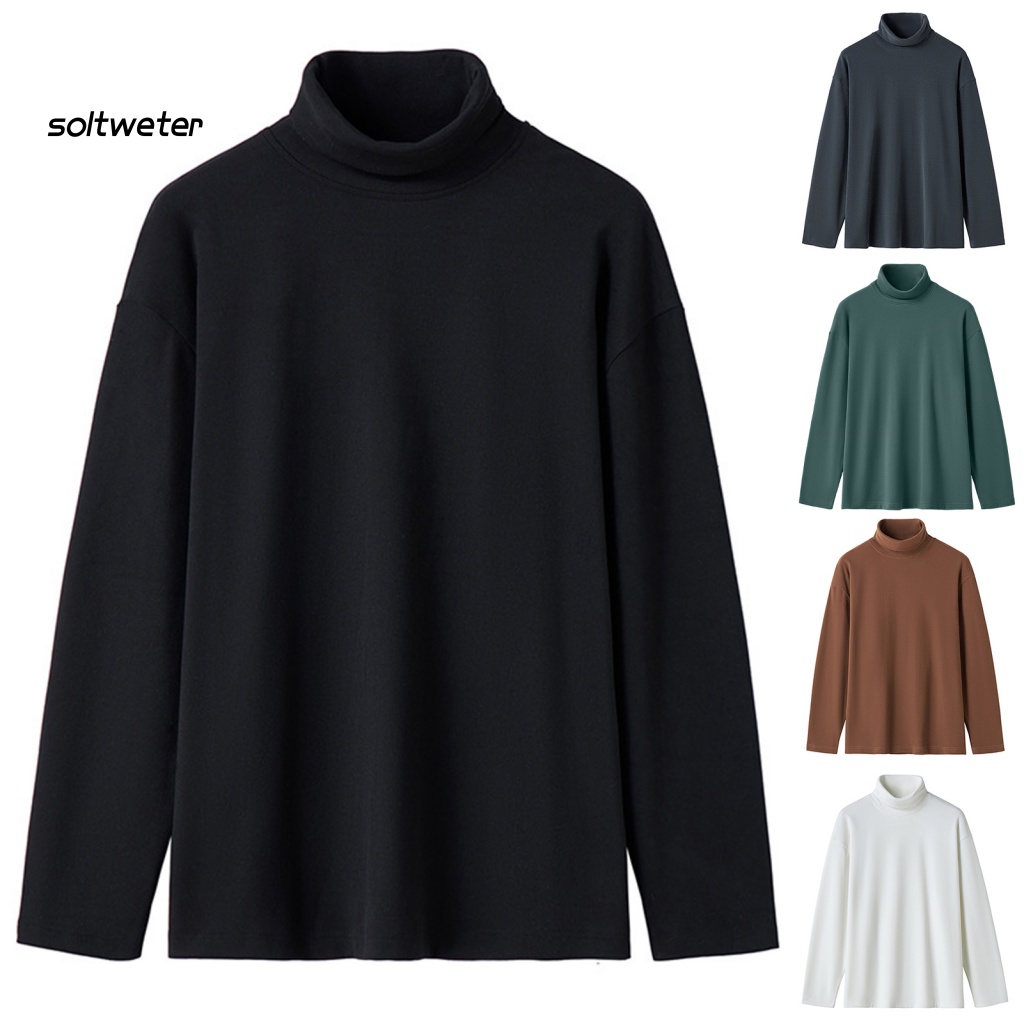 Áo Thun Dệt Kim Tay Dài Cổ Lọ Màu Trơn Giữ Ấm Chống Dầu Thời Trang Mùa Đông Cho Nam