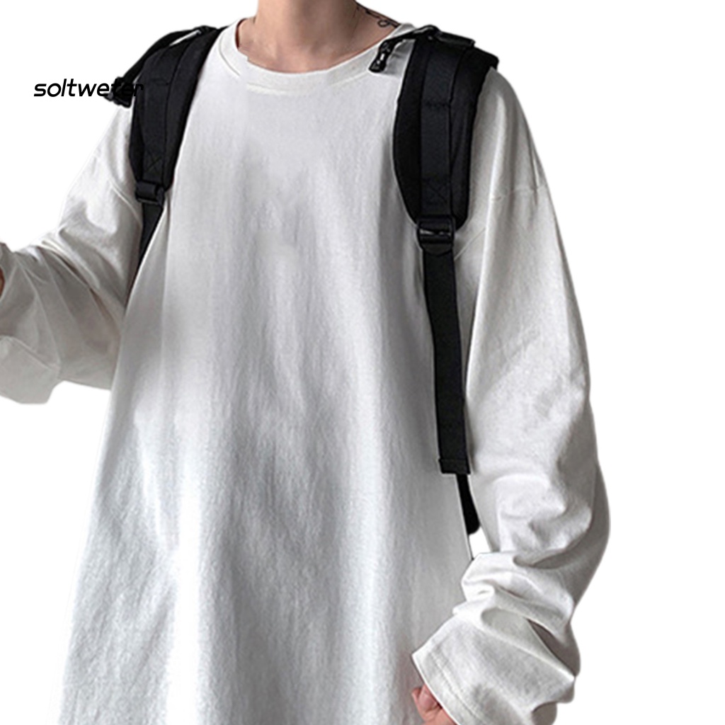 Áo Thun Tay Dài Cổ Tròn Màu Sắc Đơn Giản Cho Nam