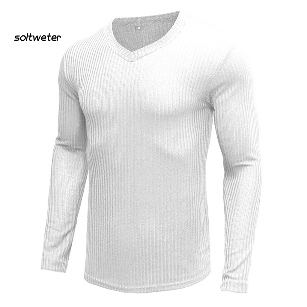 Áo Thun Dệt Kim Cổ Chữ V Màu Sắc Đơn Giản Cho Nam