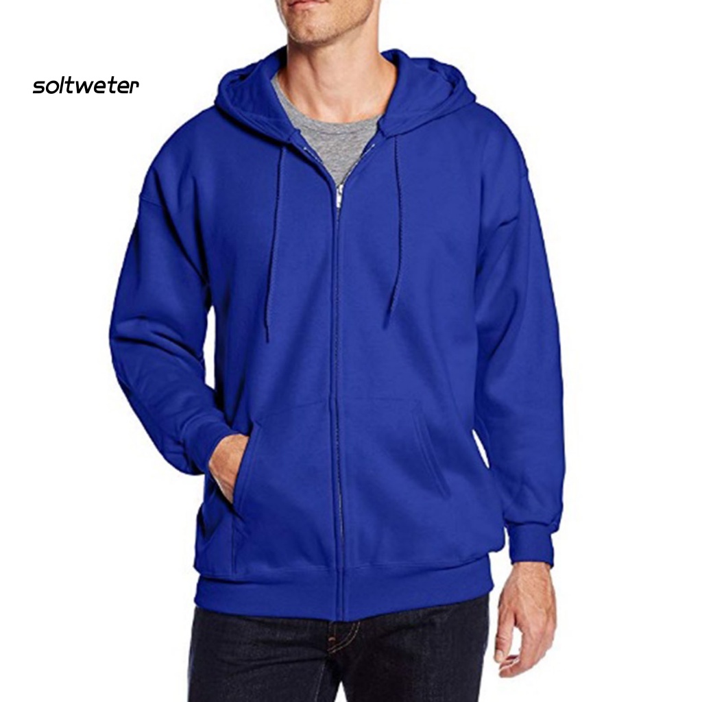 Áo Khoác Hoodie Tay Dài Màu Sắc Trơn Có Khóa Kéo Thời Trang Cho Nam