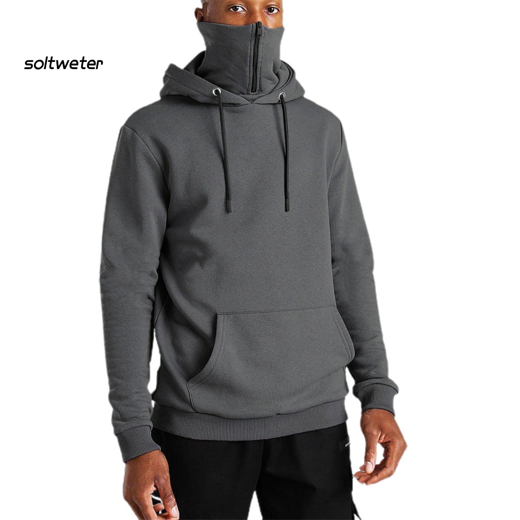 Áo Hoodie Cổ Đứng Phối Vải Lông Có Dây Rút Thời Trang Xuân Thu