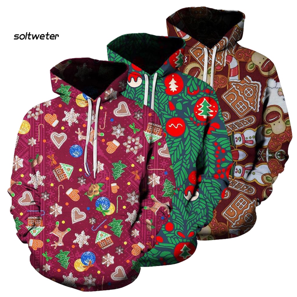 Áo Hoodie Polyester Tay Dài Dáng Rộng Không Phai Chống Gió Giữ Ấm Mùa Đông In Họa Tiết Giáng Sinh Cho Nam