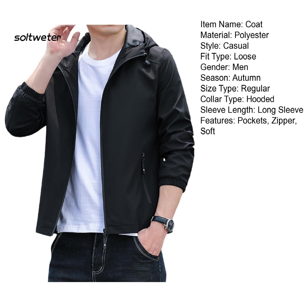 Áo Khoác Có Nón Và Khóa Kéo Màu Sắc Đơn Giản Phong Cách Đường Phố Hàn Quốc Cho Nam