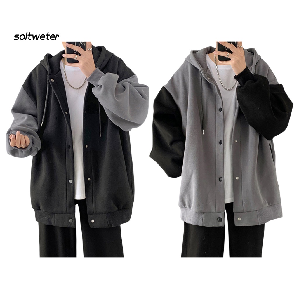 St Áo Khoác Dáng Rộng Tay Dài Chắp Vá Màu Khối Một Hàng Nút Thời Trang Xuân Thu Đường Phố Unisex