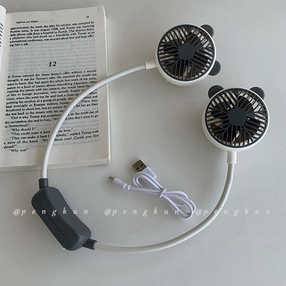 Quạt USB Mini Đeo Cổ / Cầm Tay Hình Tai Gấu Dễ Thương Có Thể Gấp Gọn Tiện Dụng Cho Học Sinh