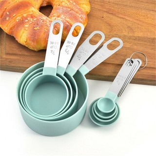 Plastic Stainless Steel Handle Cup And Measuring Spoon 8-piece Set Green White