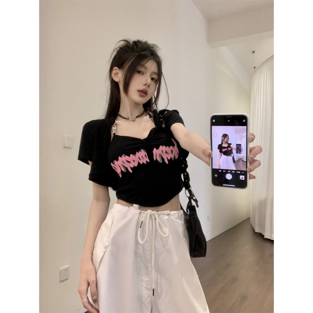 Bộ Áo Hai Dây Phối Quần Short Thời Trang Mùa Hè Quyến Rũ Cho Nữ