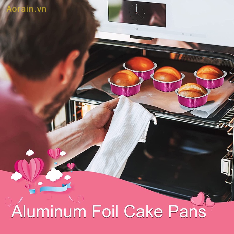 Set 10 Cốc Lá Nhôm Làm Bánh Cupcake Hình Trái Tim Có Nắp Đậy 3.4 Ounces