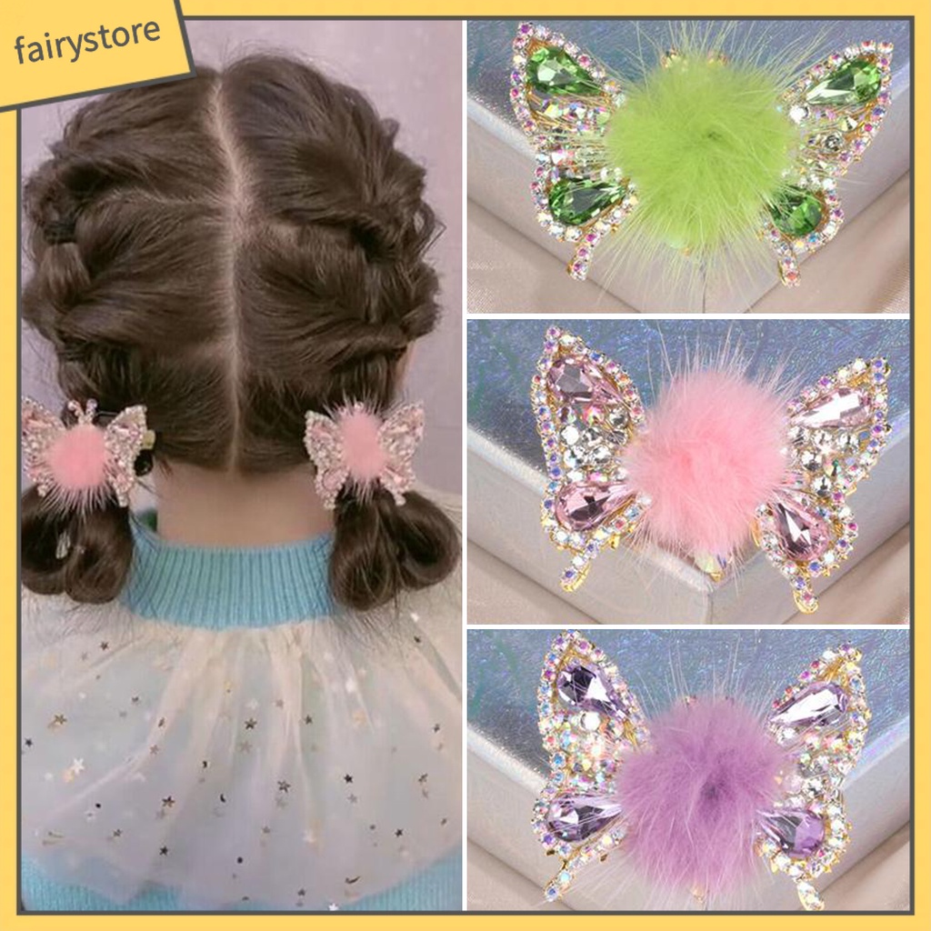 Kẹp Tóc Hình Bướm Bằng Kim Loại Trang Trí Bóng Lông Cho Nữ