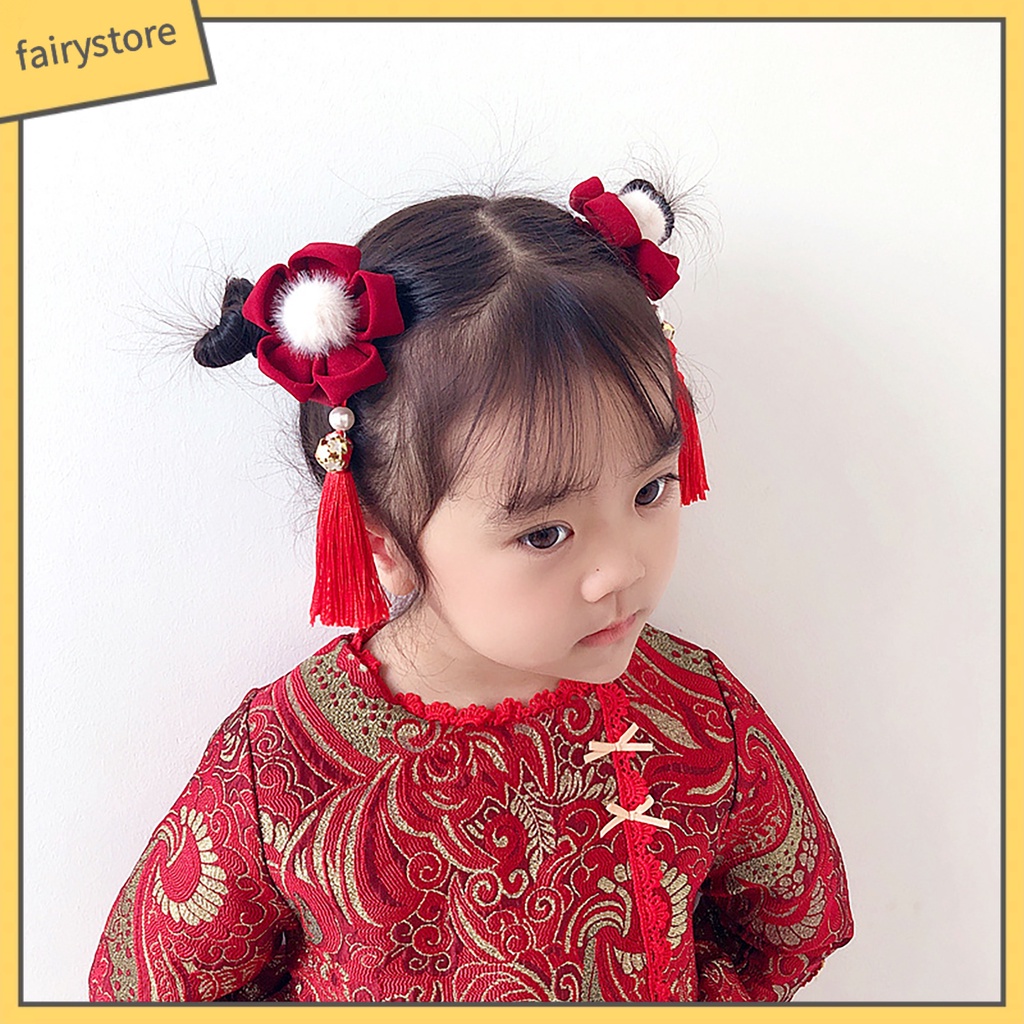 1 Cặp Kẹp Tóc Tua Rua Phong Cách Trung Hoa Cổ Điển Cho Bé Chụp Ảnh