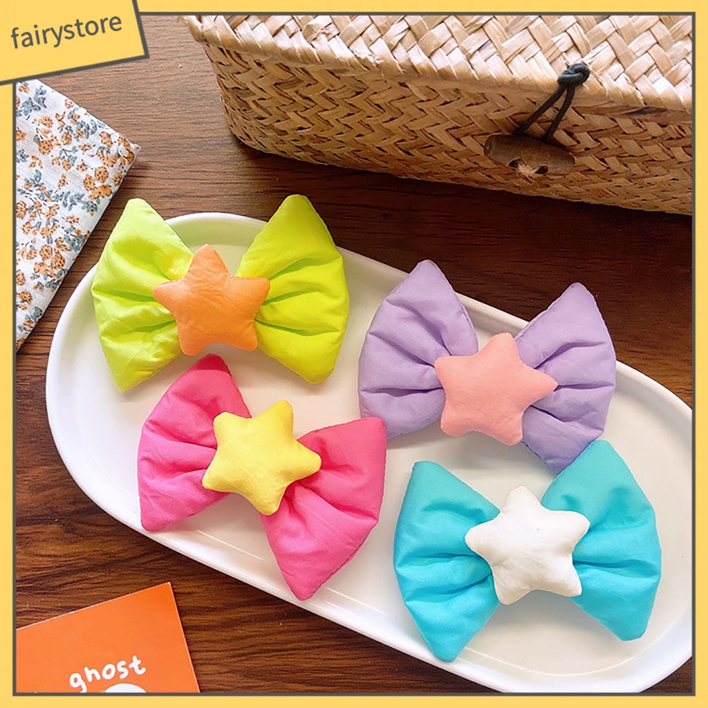 Kẹp Tóc Hình Ngôi Sao / Nơ Màu Sắc Huỳnh Quang Xinh Xắn Cho Bé
