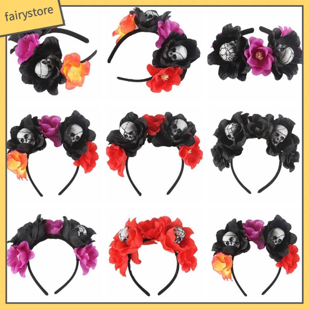 Băng Đô Cài Tóc Hình Đầu Lâu Bằng Mút Màu Đen Phong Cách Halloween