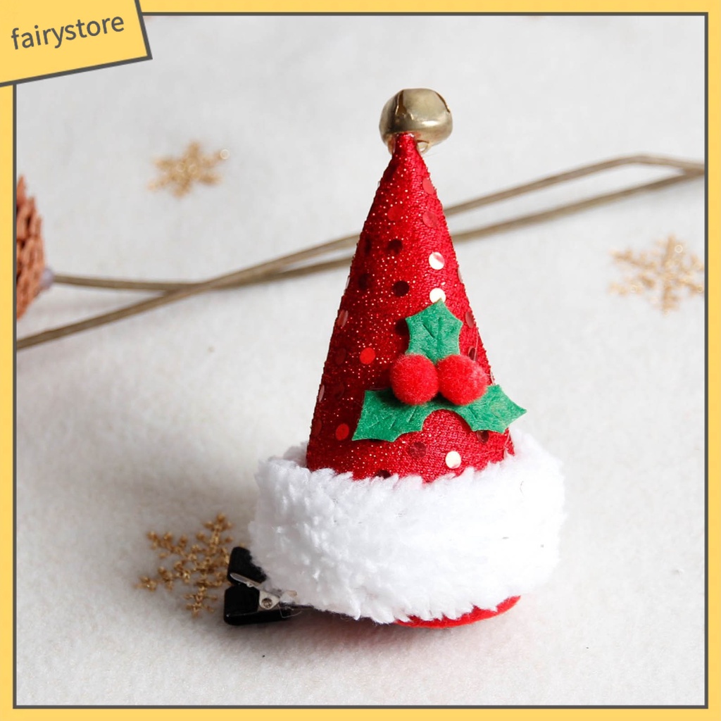 Kẹp Tóc Hình Nón Giáng Sinh Màu Đỏ / Xanh Lá / Trắng Chống Rơi Thoải Mái Thích Hợp Làm Quà Tặng