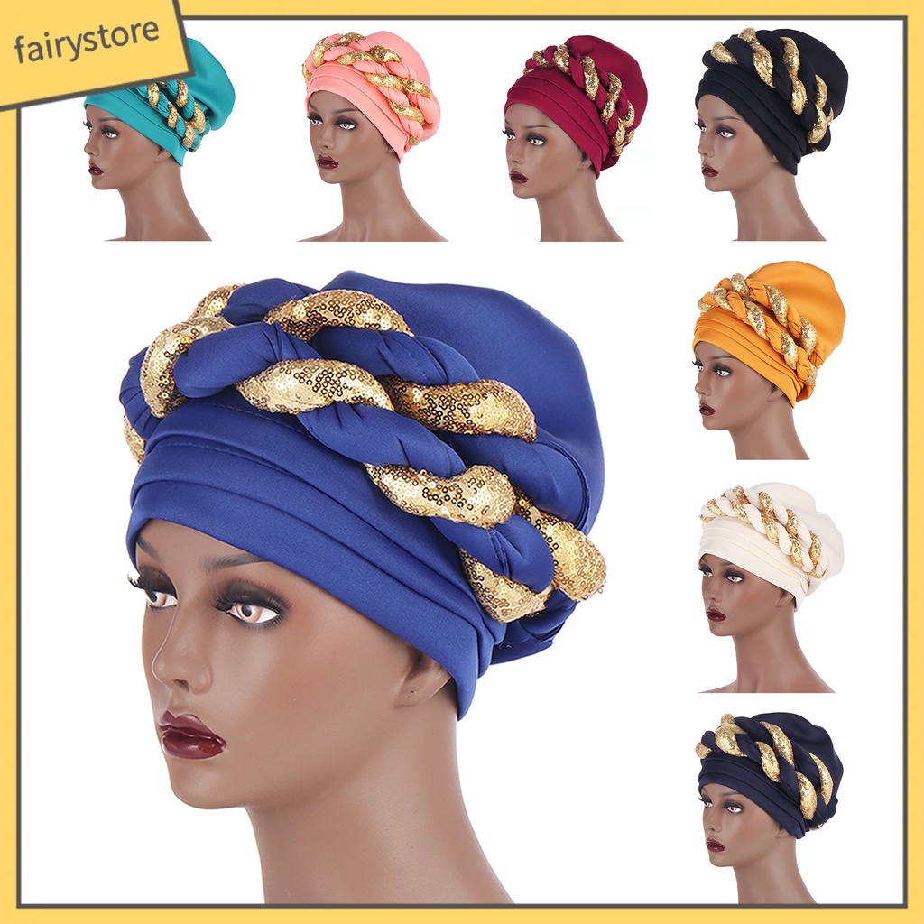 [FRO] Mũ Turban Hai Lớp Mềm Mại Đính Kim Sa Lấp Lánh Cho Cuộc Sống Hàng Ngày