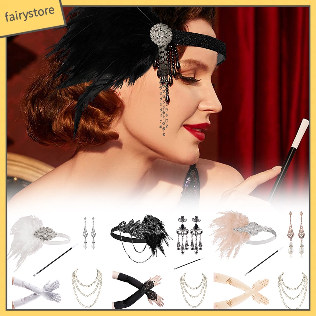 1 Bộ Bông Tai Đính Ngọc Trai Và Lông Vũ Lấp Lánh Phong Cách Retro Dành Cho Nữ