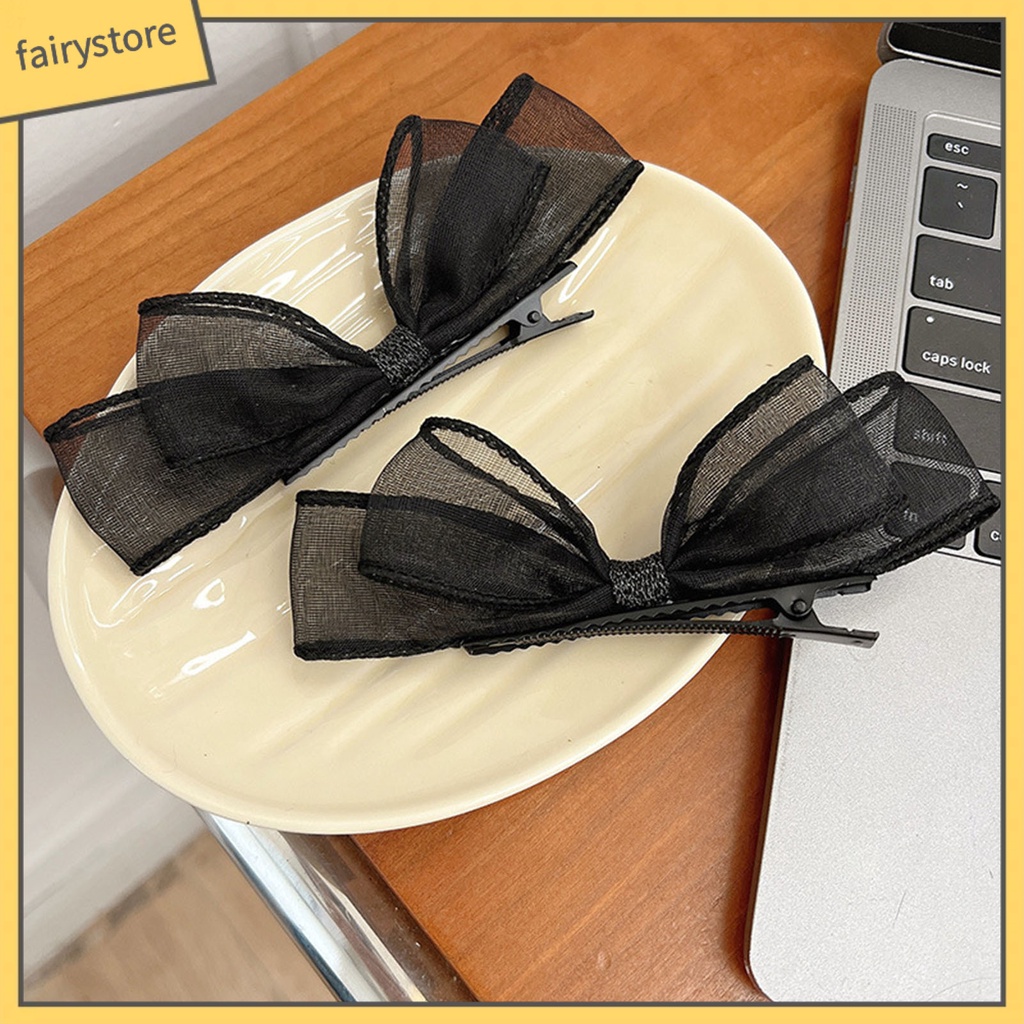 [FRO] Set 2 Kẹp Tóc Nơ Lưới Hai Lớp Chống Trượt Trọng Lượng Nhẹ Có Thể Tái Sử Dụng Trang Trí Tiệc Tùng Dành Cho Nữ