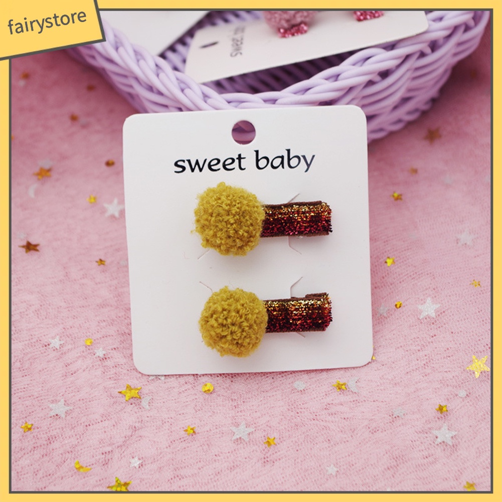 Set 2 Kẹp Tóc Mini Đính Bóng Lông Xinh Xắn Cho Bé Gái