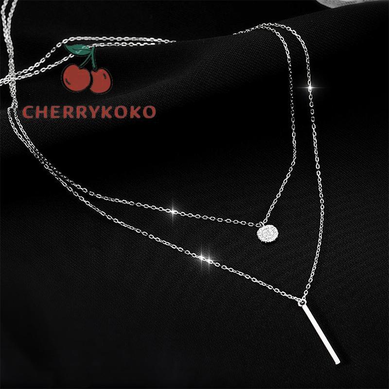 🍒🍒CHERRYKOKO Vòng cổ nữ hai lớp bằng kim loại phối mặt hình vuông màu bạc/vàng kim thời trang
