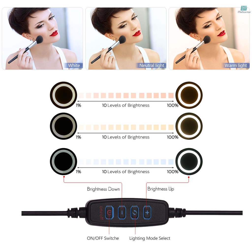 Andoer 10 Inch LED Ring Light Photography Fill-in Lamp 3 Lighting Modes Dimmable USB Powered with Phone Holder Ballhead Adapter Mini Desktop Tripod   Remote Shutter for Live Streaming Video Recording