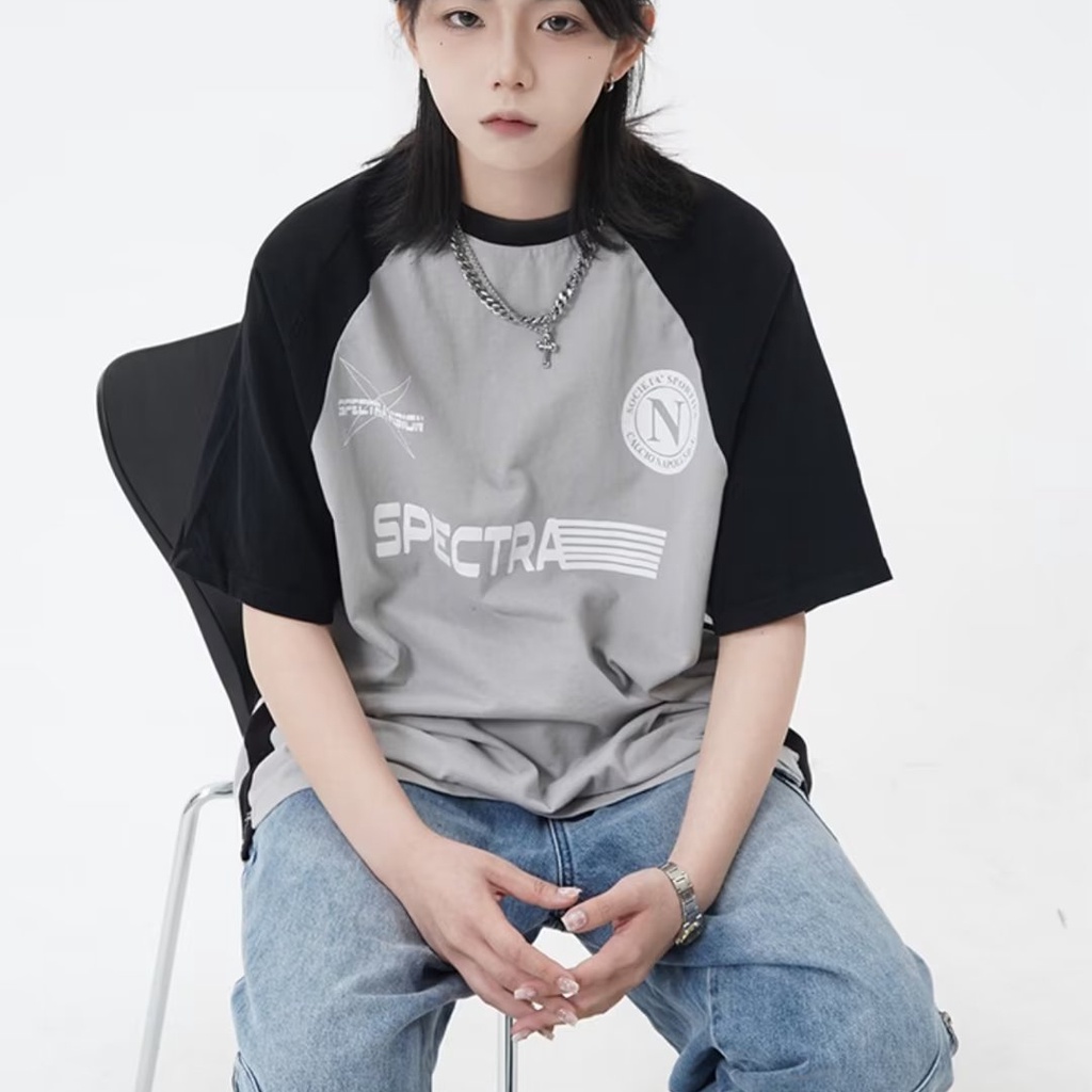 Áo Thun Raglan Tay Ngắn Dáng Rộng Phong Cách Thời Trang Đường Phố Mỹ