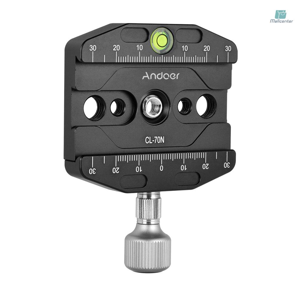 Andoer CL-70N 70mm Aluminum Alloy Quick Release QR Plate Clamp 3/8-inch with 1/4-inch Adapter &amp; Bubble Level for Arca Swiss Benro Acratech Kirk Wimberley Gitzo Manfrotto RRS QR Plate