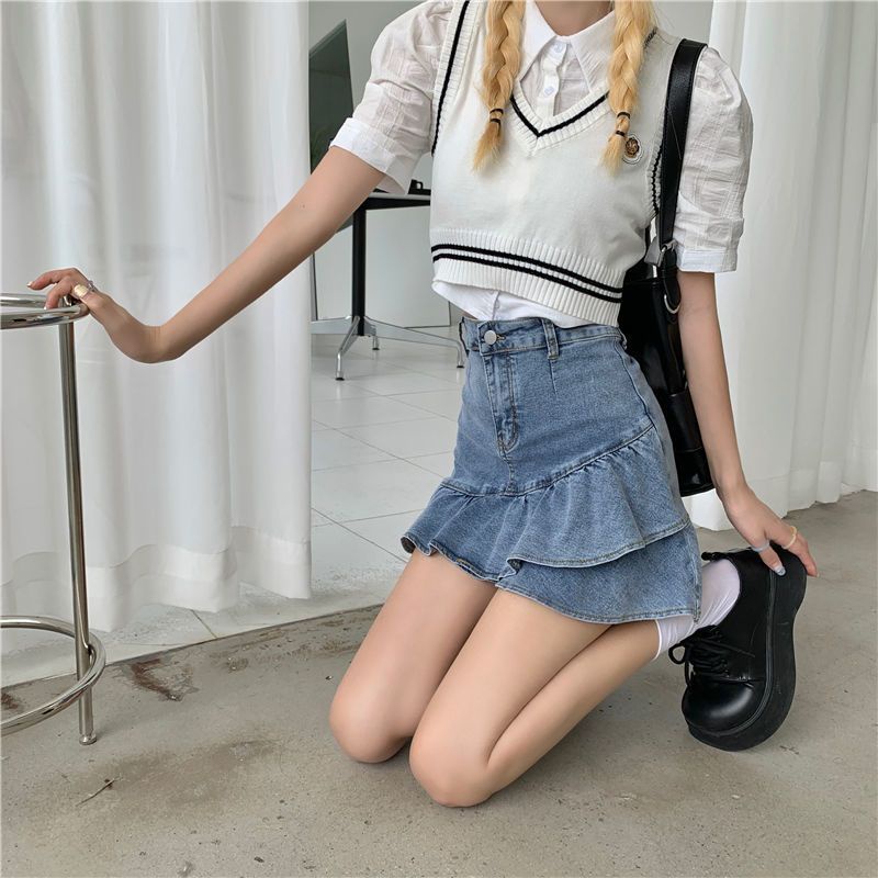 Y2k Chân Váy Jean Denim Chữ A Lưng Cao Dáng Ôm Thời Trang Mùa Hè Hàng Mới Dành Cho Bạn Nữ