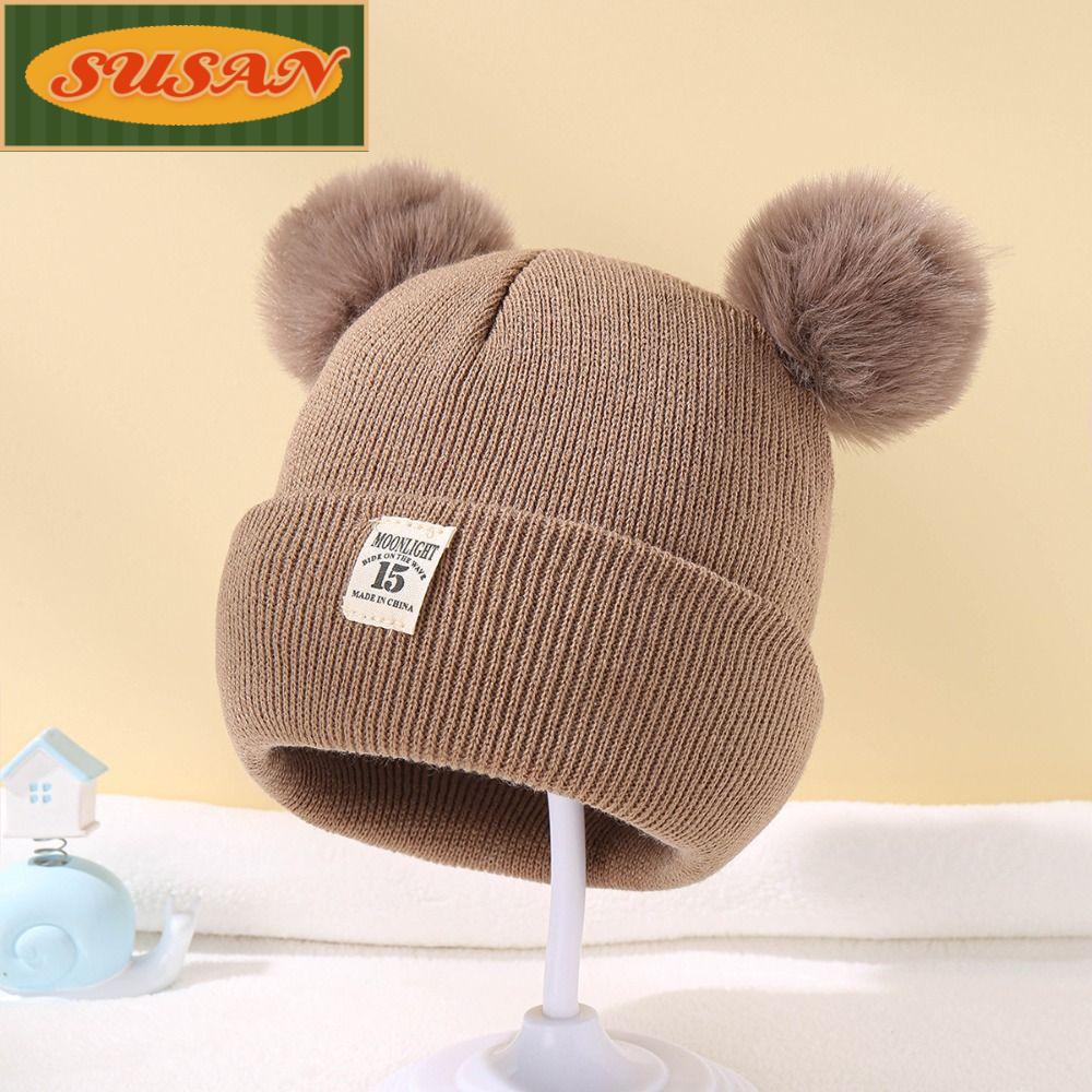 Mũ Len Trùm Đầu Đính Quả Bông Dễ Thương Cho Bé