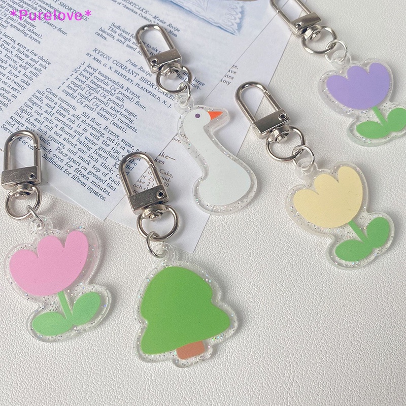 Móc Khóa Acrylic Hình Hoa Tulip Trắng Dễ Thương Mới