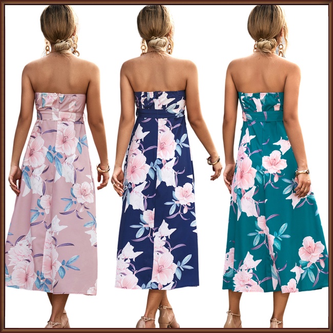 Đầm Midi Dáng Chữ A Không Tay Eo Cao In Hoa Quyến Rũ Dành Cho Nữ