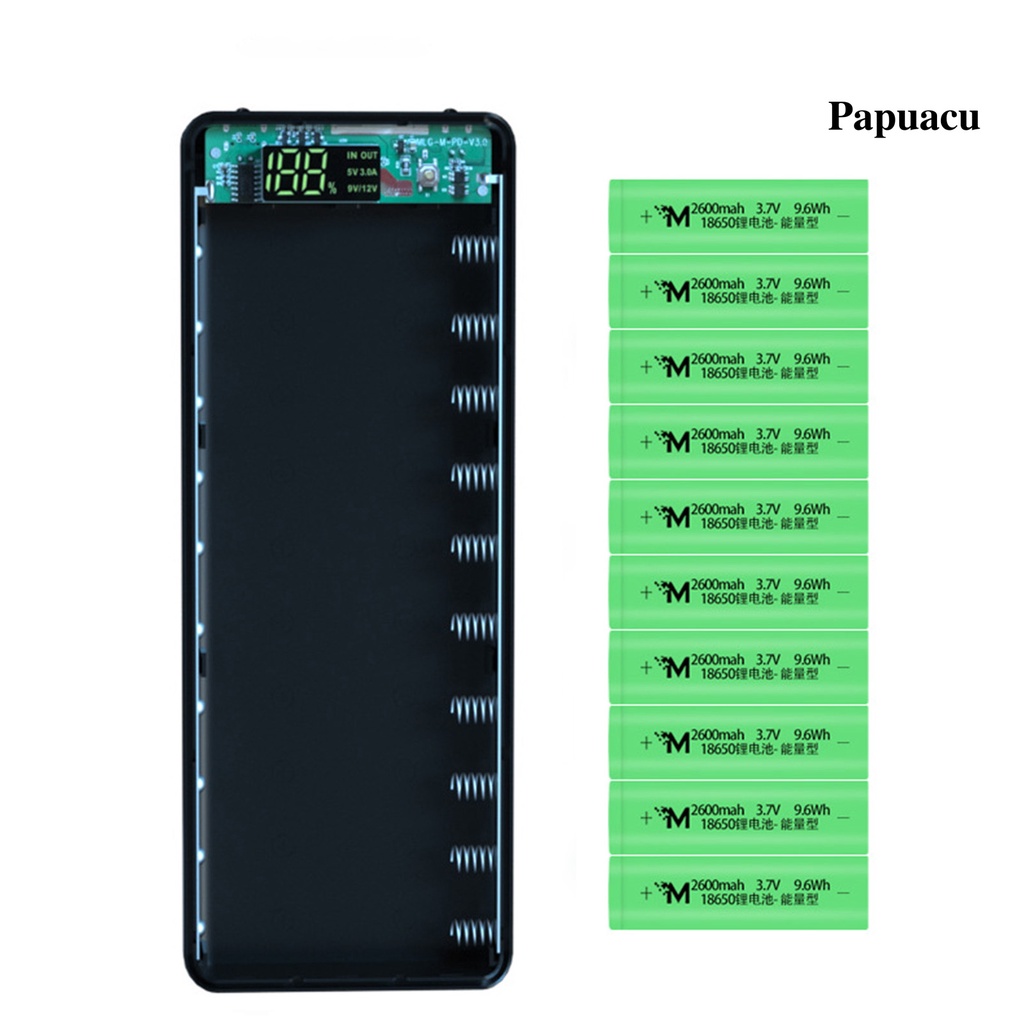 Pu Sạc Dự Phòng Không Hàn Màn Hình LED Kỹ Thuật Số 10x18650 USB Mirco USB Type-C DIY