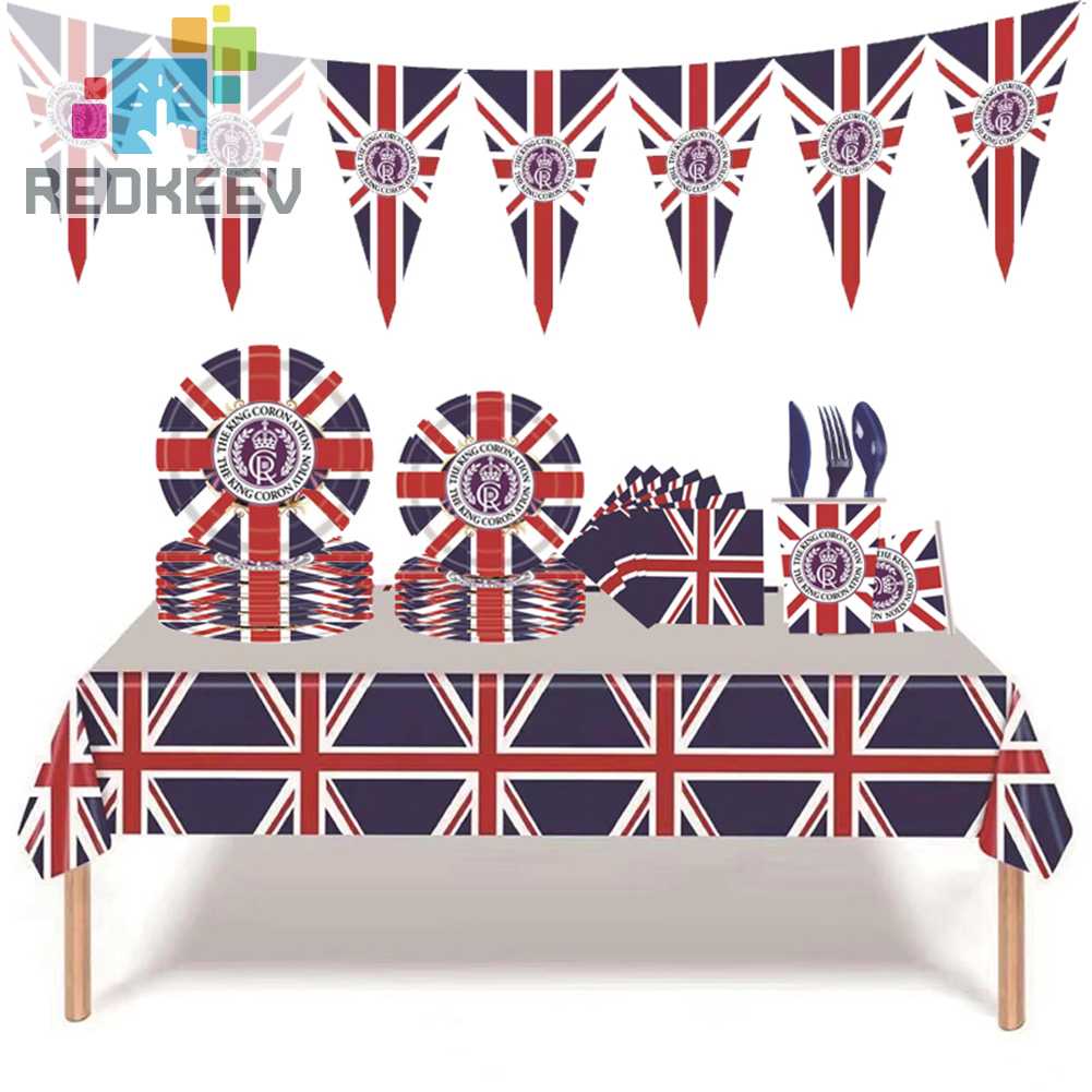 Set 118 Món Chén Đĩa / Cốc / Khăn Ăn Hình Lá Cờ Anh / Tiệc Tùng / Thể Thao