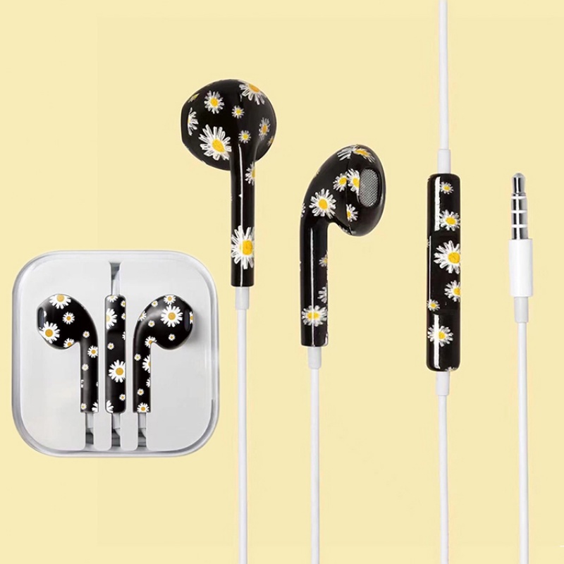 Tai Nghe Nhét Tai Có Dây 3.5mm In Họa Tiết Màu Sắc Kèm Mic IP Android-24h Ship