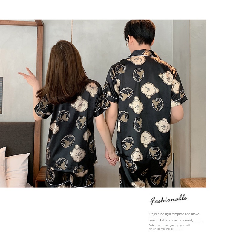 Bộ Đồ Ngủ Vải Lụa Lạnh Tay Ngắn Plus Size Thời Trang Mùa Hè Cho Các Cặp Đôi