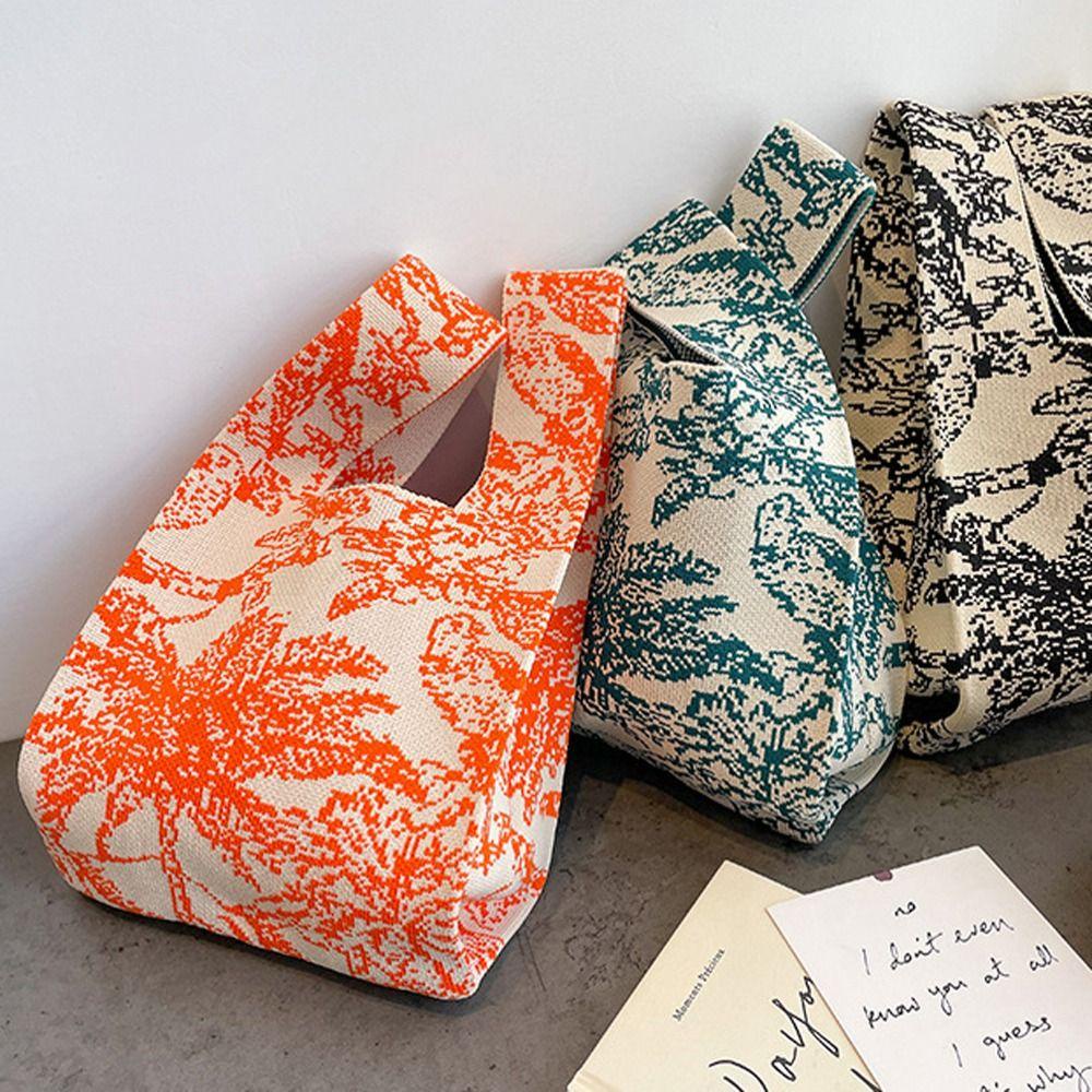 Túi Đựng Đồ Trang Điểm / Son Môi Dệt Kim Họa Tiết Cây Dừa Phong Cách Hàn Quốc