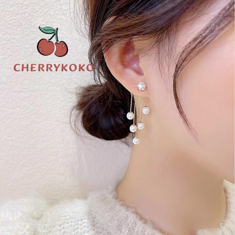 🍒🍒CHERRYKOKO Khuyên Tai Bạc 925 Đính Ngọc Trai Tua Rua Phong Cách Hàn Quốc Thời Trang