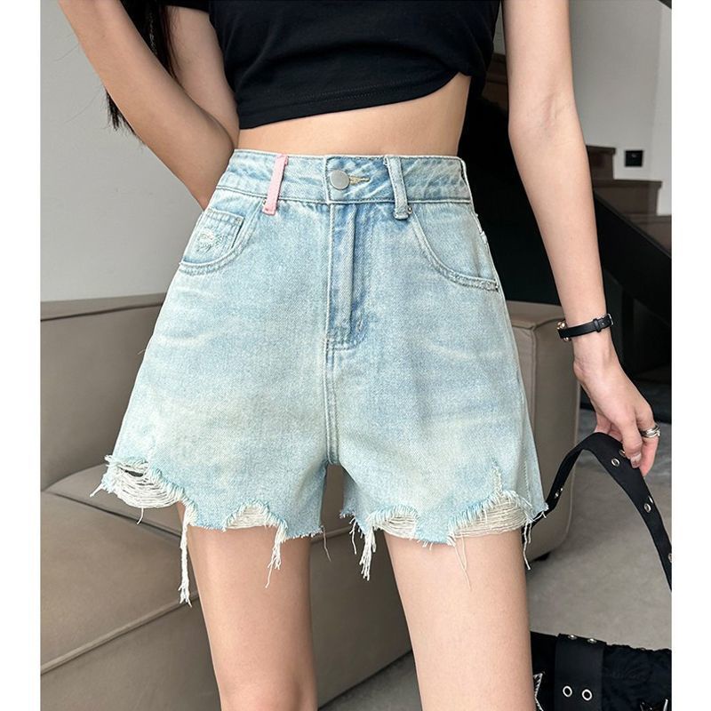Quần Short Denim Rách Lưng Cao Dáng Rộng Thời Trang Mùa Hè Hàng Mới Dành Cho Bạn Nữ
