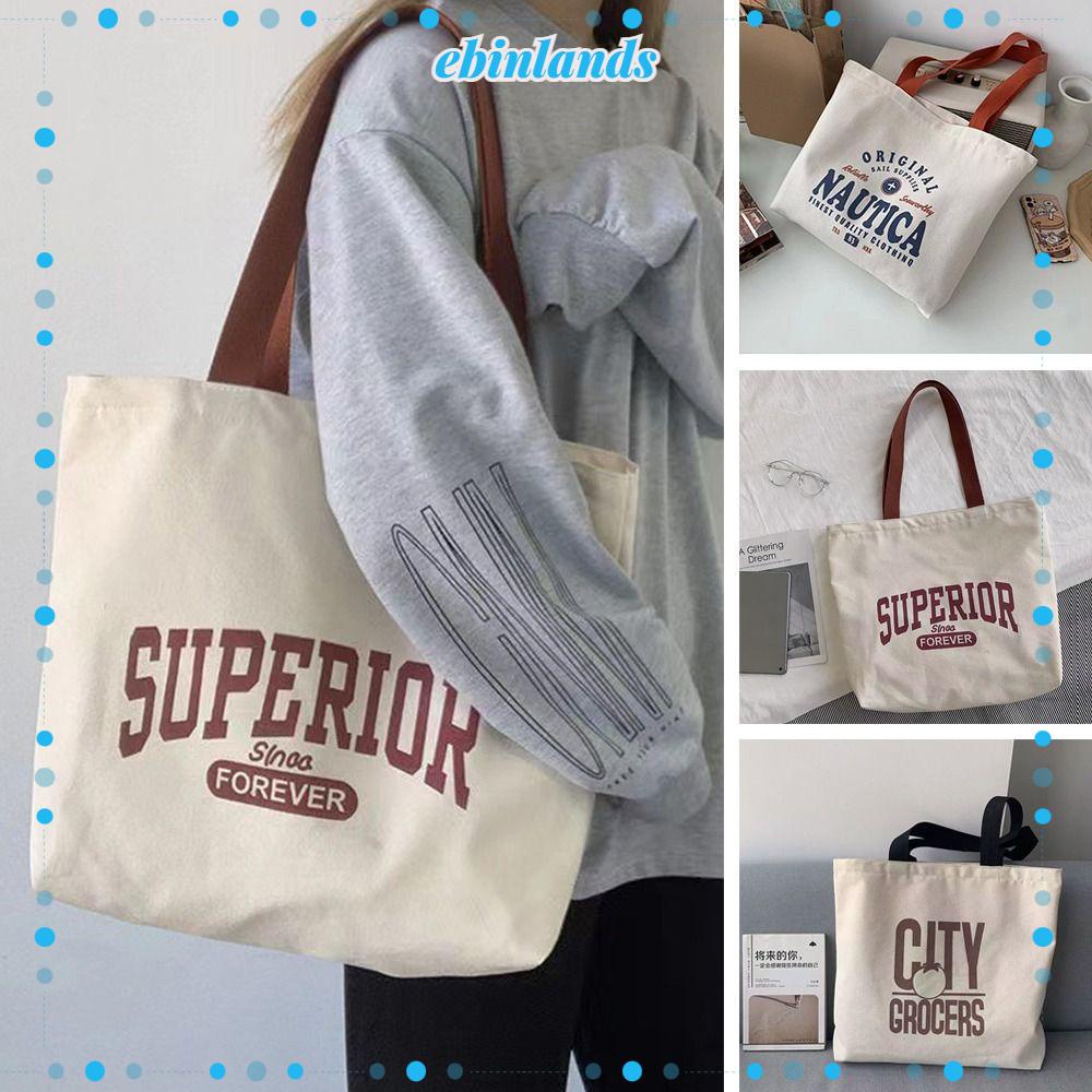 Ebinlands Túi Mua Sắm Canvas In Chữ Sức Chứa Lớn Cho Học Sinh