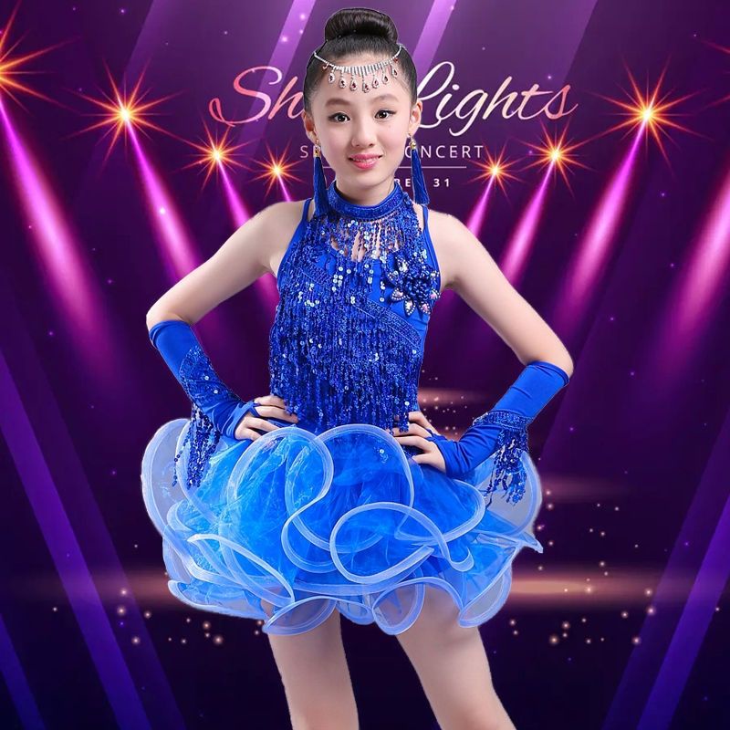 Đầm Khiêu Vũ latin Đính Kim Sa Lấp Lánh Xinh Xắn Cho Bé Gái