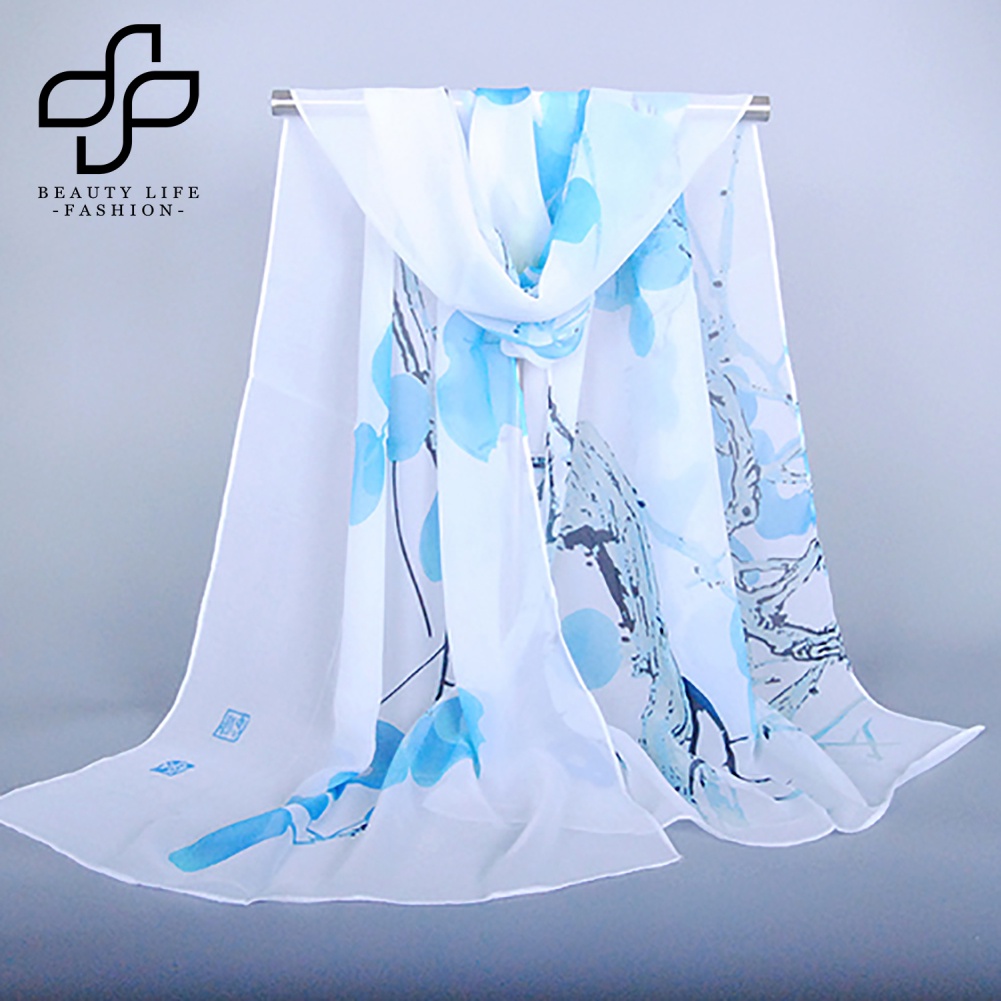 Khăn Choàng Chiffon Dài In Hoa Mềm Mại Cho Nữ