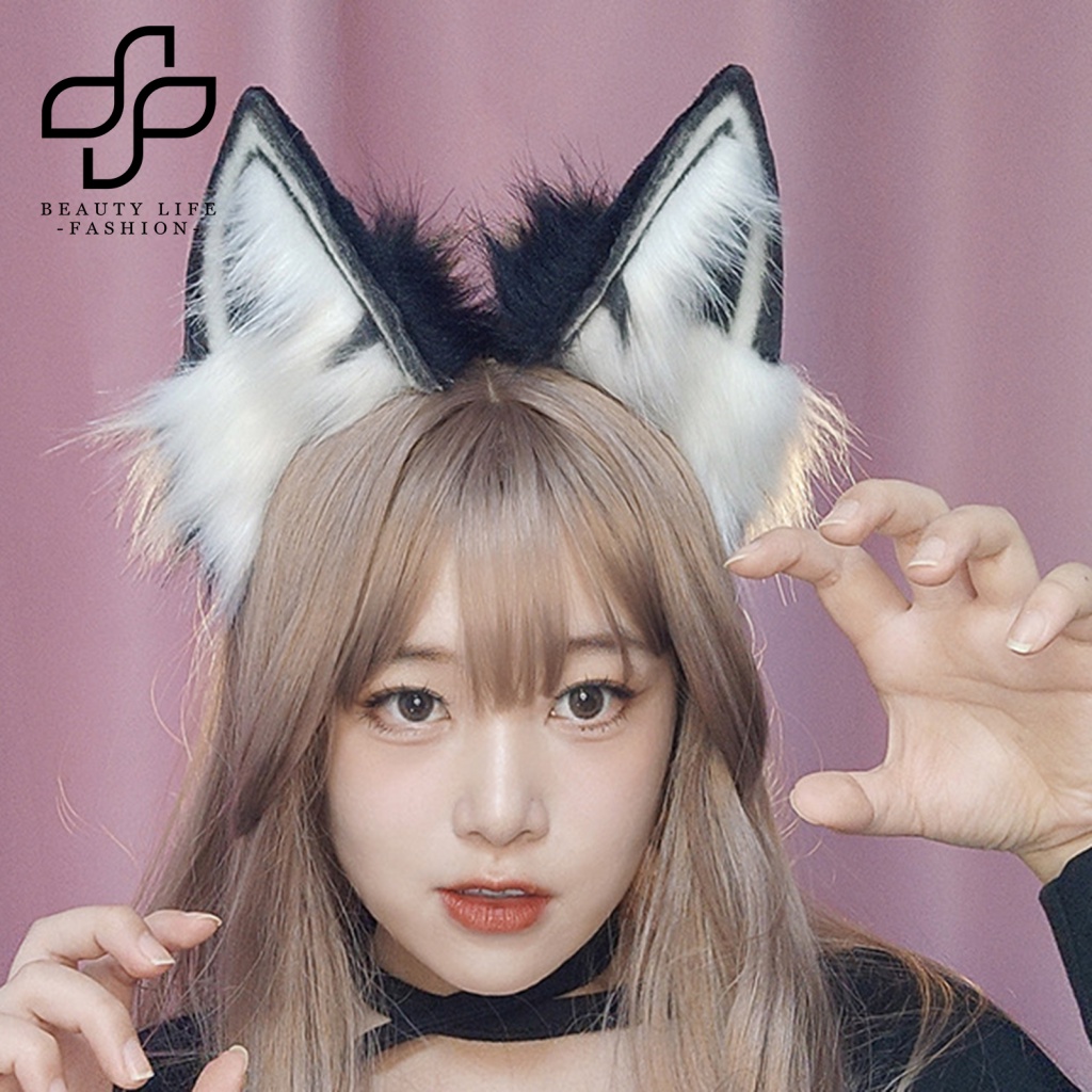 Băng Đô Cài Tóc Hình Tai Mèo Bằng Lông Phong Cách Nhật Bản