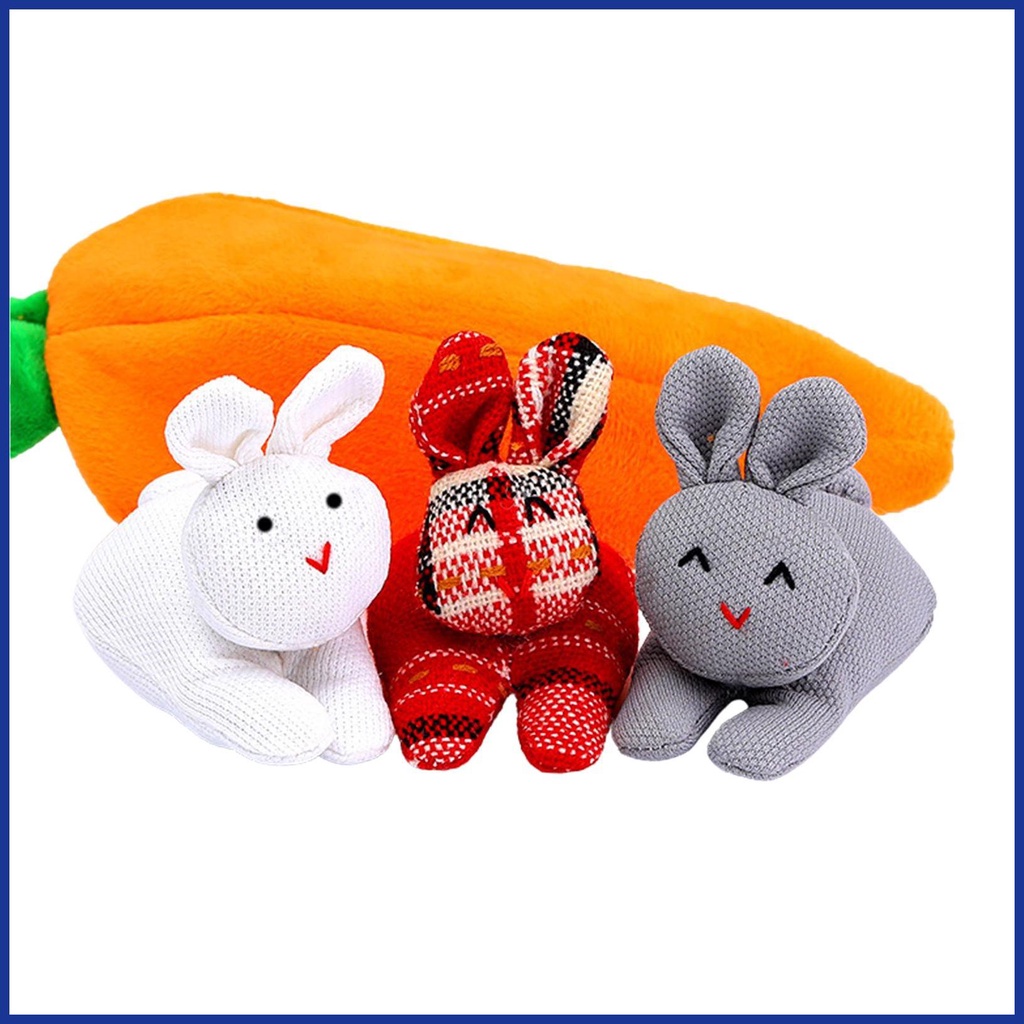 Búp Bê Thỏ Bông Mini 3 Bunnies Mềm Mại Có Túi Đựng Cà Rốt Dễ Thương