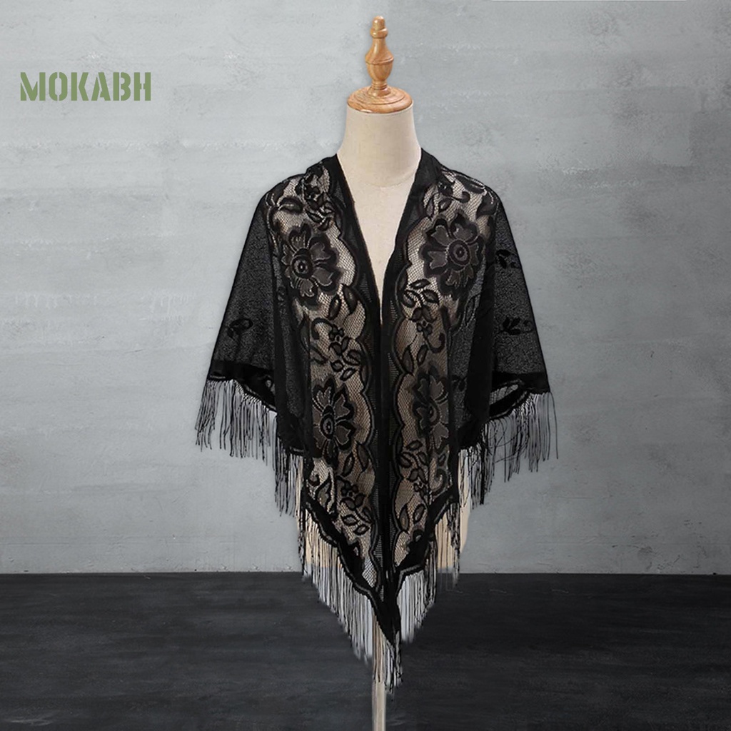 [Mok Abh] Khăn Choàng Cardigan Thêu Hoa Rỗng Xuyên Thấu Màu Trơn Phối Tua Rua Thời Trang Mùa Hè Nhẹ Nhàng Cho Nữ