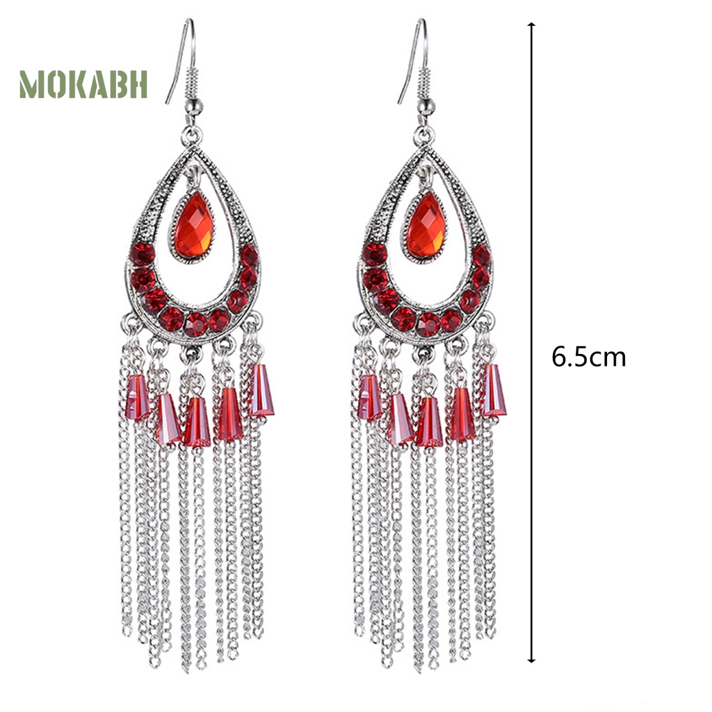 1 Cặp Bông Tai Hình Giọt Nước Đính Đá Kiểu Dáng Vintage Thời Trang