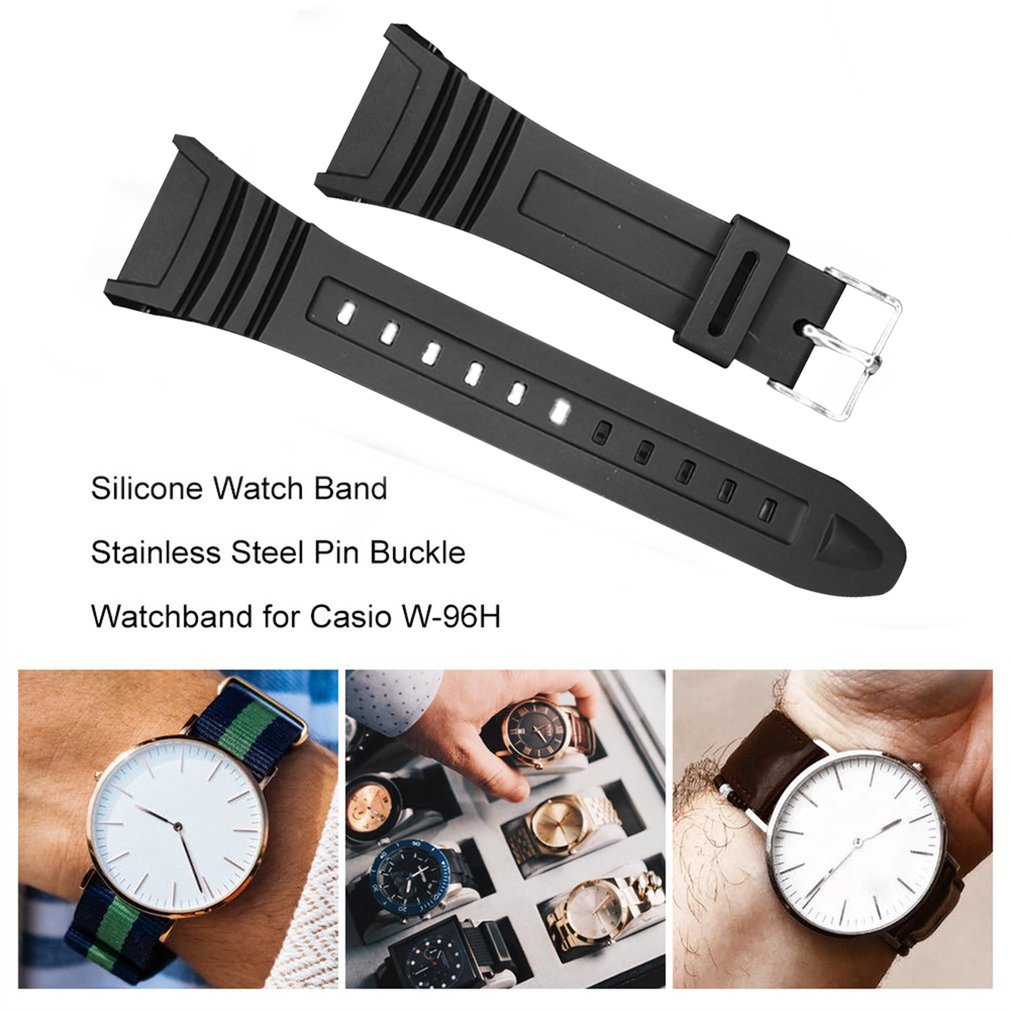 ❤Silicone Watch Band Stainless Steel Pin Buckle Watchband for Casio W-96H