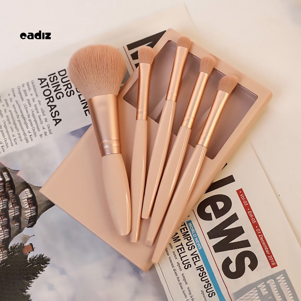 Bộ 5 Cọ Trang Điểm Với Gương Và Tay Cầm Chống Trượt Mềm Mại Dễ Dàng Mang Theo