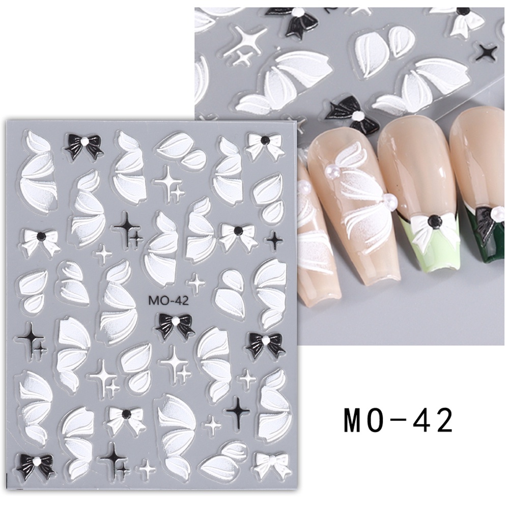 Miếng Dán Trang Trí Móng Tay Nghệ Thuật Họa Tiết Ruy Băng Trắng 5D Bằng Acrylic