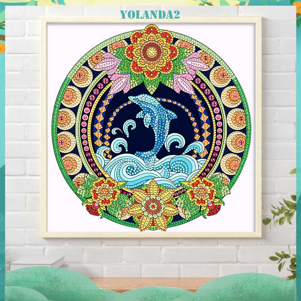 Tranh Đính Đá Hình Cá Heo 5D Nghệ Thuật Tự Làm Thủ Công Treo Trang Trí Nội Thất