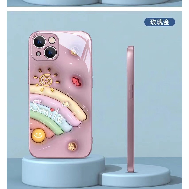 Ốp Điện Thoại Mặt Kính In Hình Mặt Cười Cầu Vồng Cho Iphone 14Promax 13 12 11 7 8plus X Xsmax